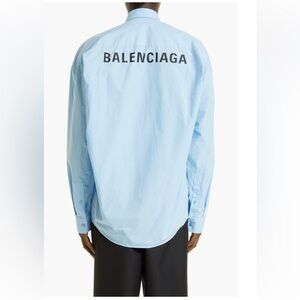 Balenciaga men's logo back oversized button up long sleeves shirt sky blue